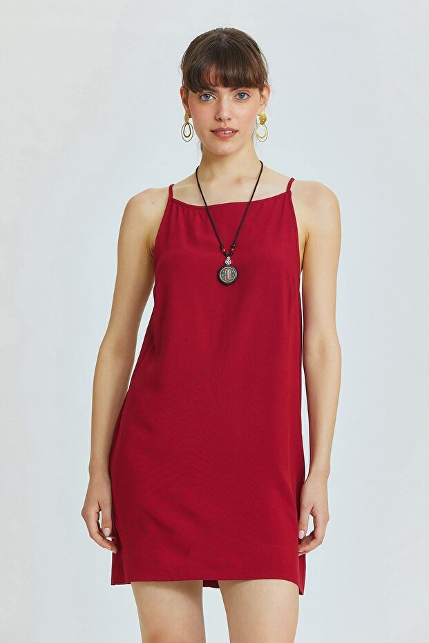Basic Mini Yazlık Elbise Bordo - 3