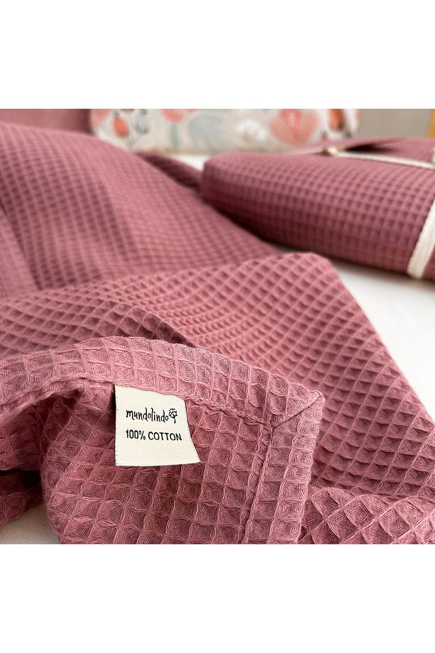 %100 Pamuk Waffle Gül Kurusu Pembe Tek Kişilik Pike - 4
