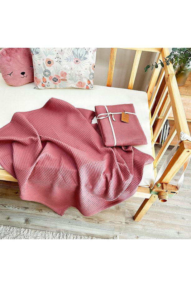 %100 Pamuk Waffle Gül Kurusu Pembe Tek Kişilik Pike - 6