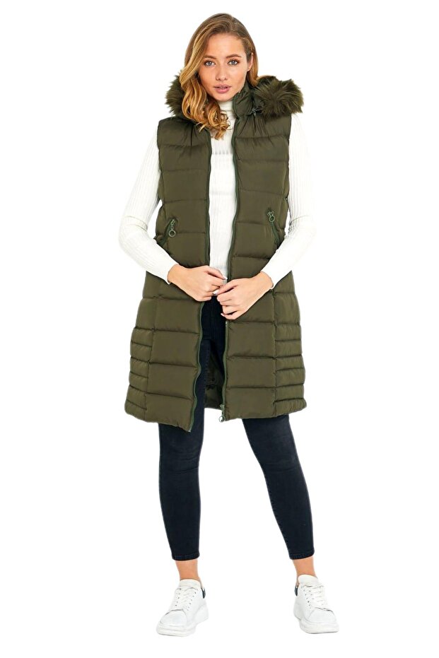 Kadın Kapüşonlu Uzun Yelek 5003 Bgl-st01646 - 1