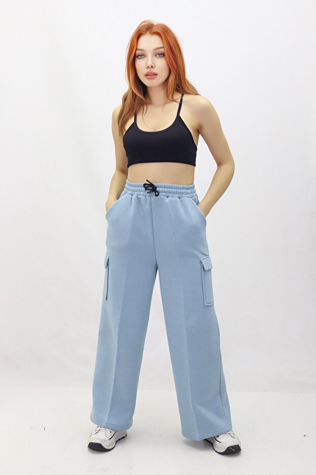 WOMEN'S 3 Thread Raised Cargo Pocket Winter Baggy Sweatpants Sweatpants