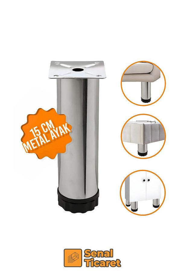 4 Adet Ayarlı Metal Ayak 15 CM Lüx Baza Dolap Koltuk Mobilya Kanepe Ayağı Krom Destek Ayağı - 1