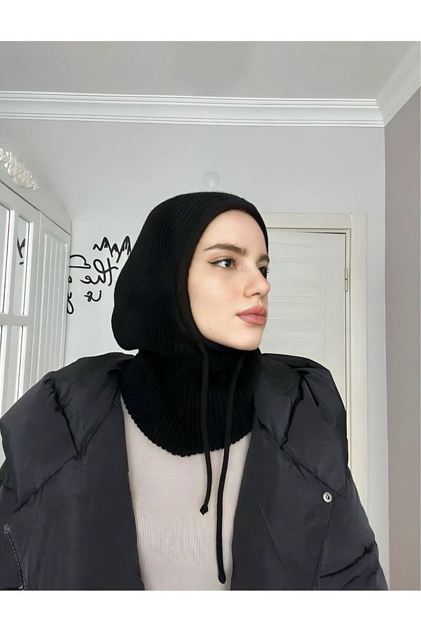 Balaclava Fitilli Triko Örgü Bere Başlık | Bağcıklı Kapşonlu Bere - 3