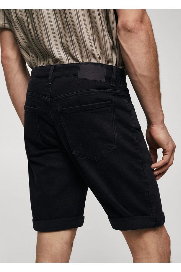 Slim fit kot bermuda şort - 5