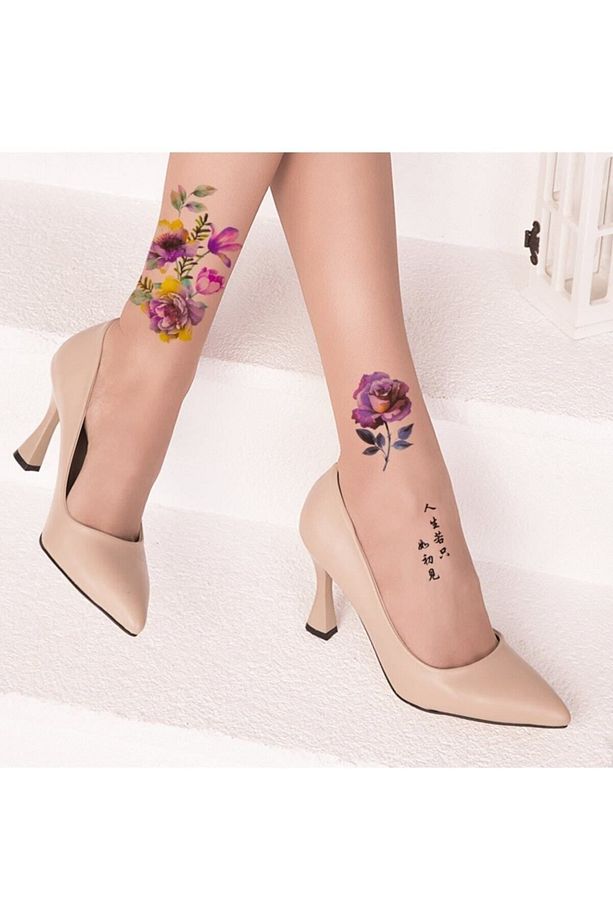 Lilium Gül Ve Zambak Renkli Çiçekler Geçici Kadın Dövmesi - 1