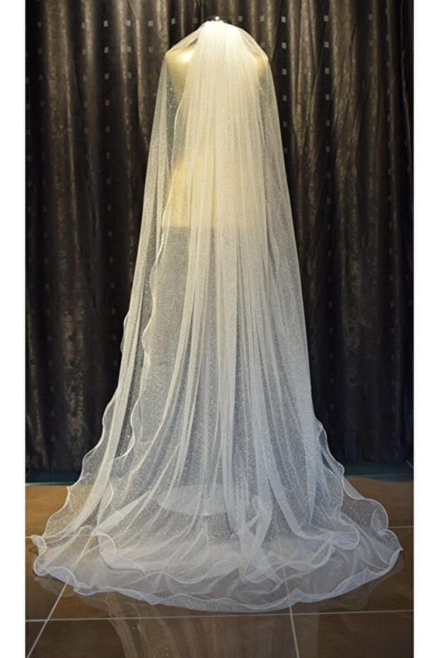 Glittered Two Tiers Long Wedding Dress Veil with Comb 230 Cm