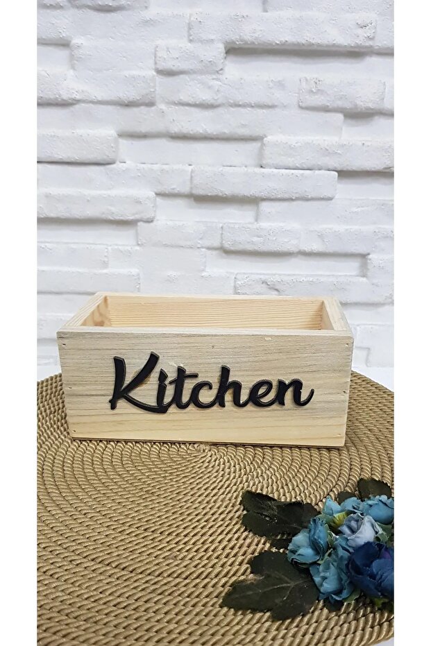 علبة خشبية مكتوبة من KITCHEN، صندوق منظم للمطبخ، حامل منظم