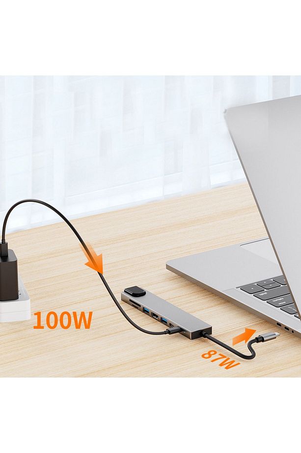 8in1 USB Type-C Hub Port Adaptör uyumlu  HDMI USB Ethernet 100W PD Girişli - 3