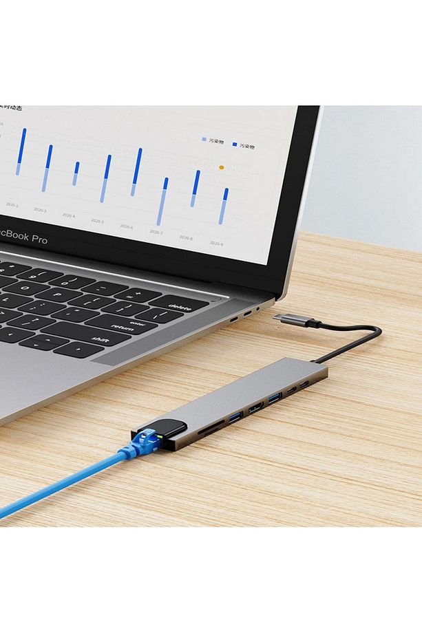 8in1 USB Type-C Hub Port Adaptör uyumlu  HDMI USB Ethernet 100W PD Girişli - 4
