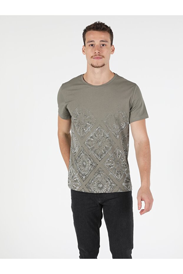 Regular Fit Bisiklet Yaka Örme Erkek Haki Kısa Kol Tişört Cl1049850 - 3