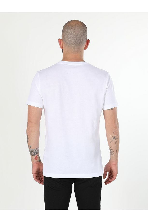 Regular Fit Bisiklet Yaka Baskılı Örme Beyaz Erkek Kısa Kol Tişört Cl1056656 - 2