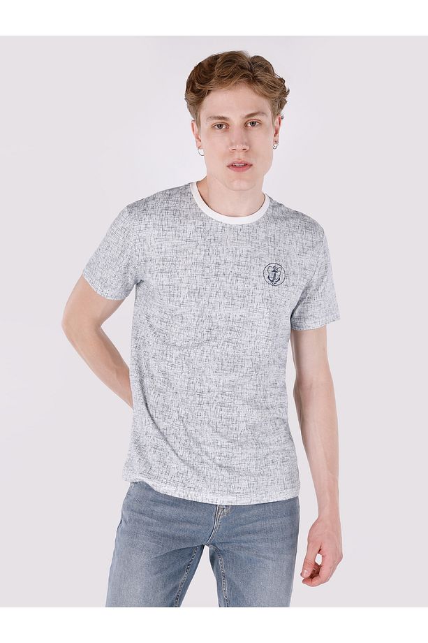 Regular Fit Bisiklet Yaka Beyaz Erkek Kısa Kol Tişört Cl1058838 - 1