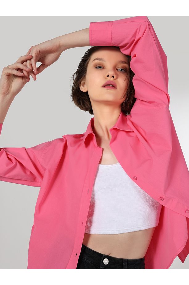Regular Fit Pembe Kadın Uzun Kol Gömlek Cl1058726 - 1