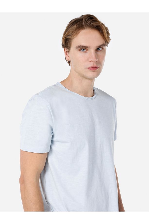 Regular Fit Bisiklet Yaka Basic Mavi Erkek Kısa Kol Tişört Cl1058580 - 8