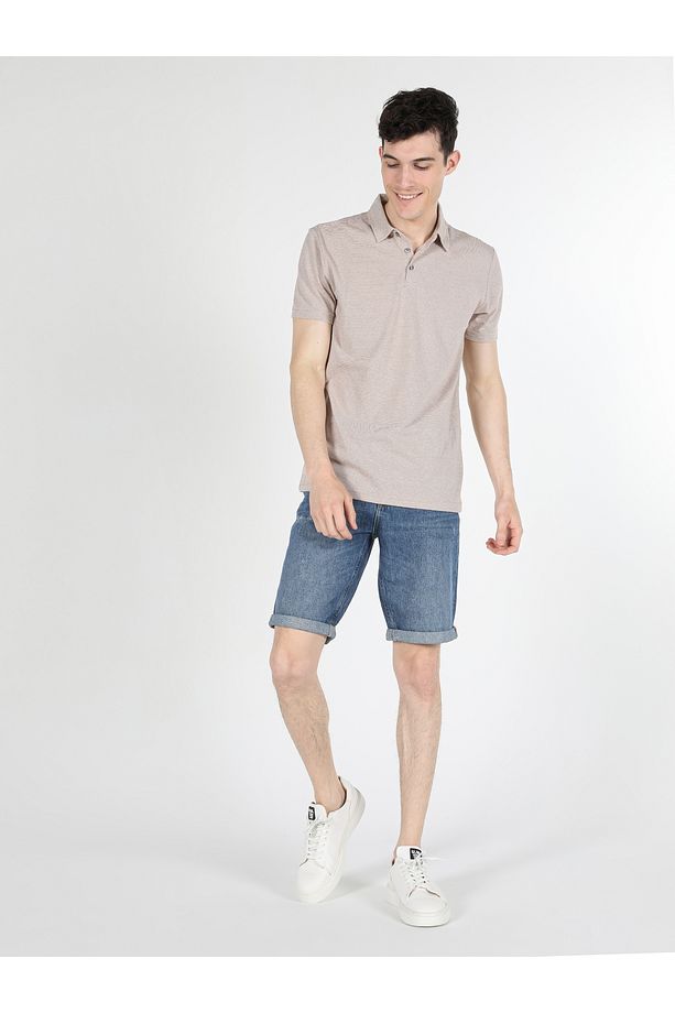 Regular Fit Polo Yaka Bej Erkek Kısa Kol Tişört Cl1058657 - 1
