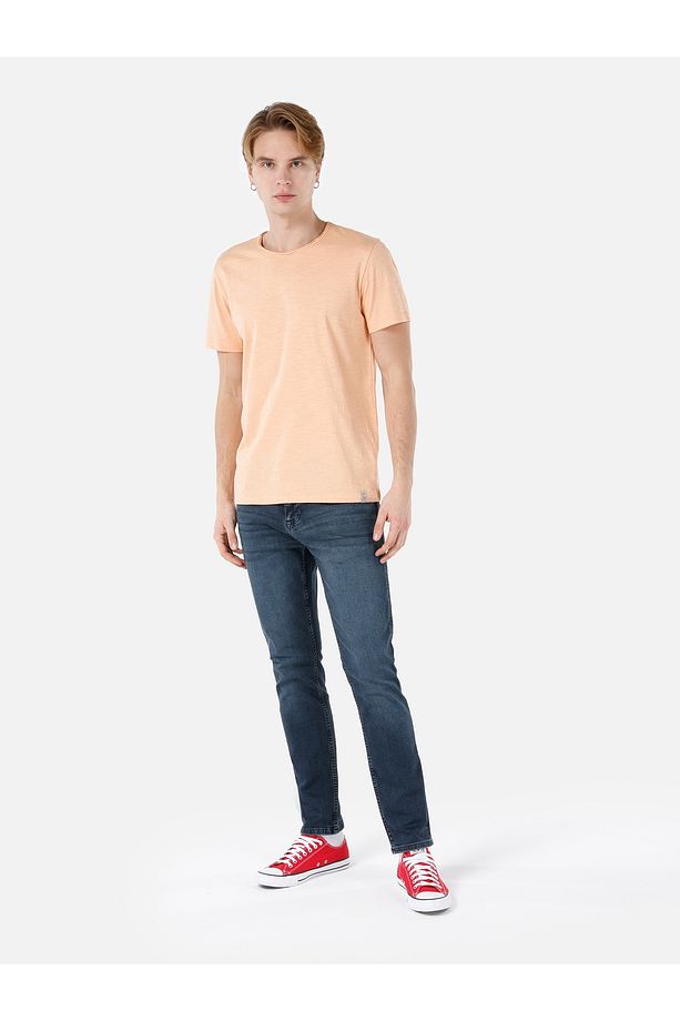 Regular Fit Bisiklet Yaka Basic Turuncu Erkek Kısa Kol Tişört Cl1058580 - 7