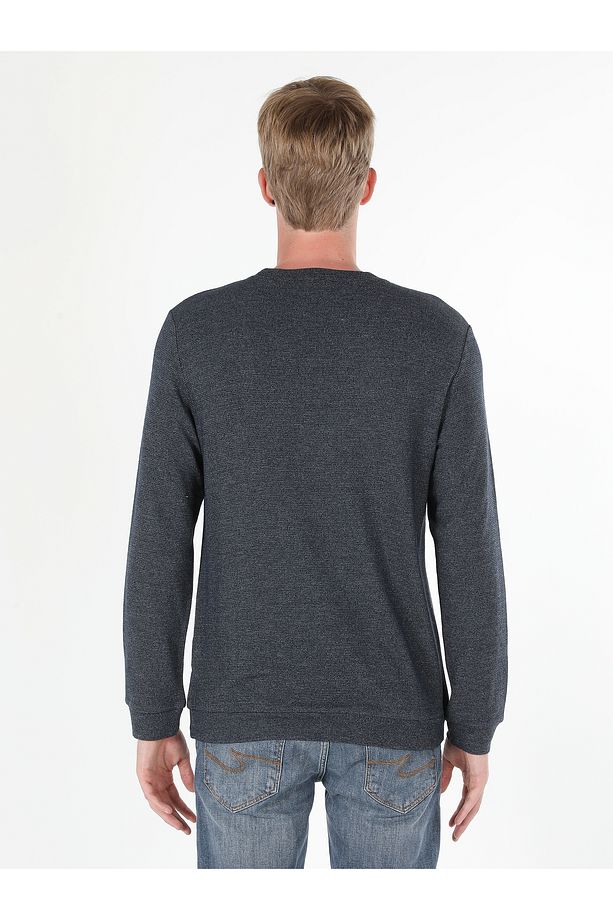 Regular Fit Bisiklet Yaka Mavi Erkek Uzun Kol Tişört Cl1059906 - 2