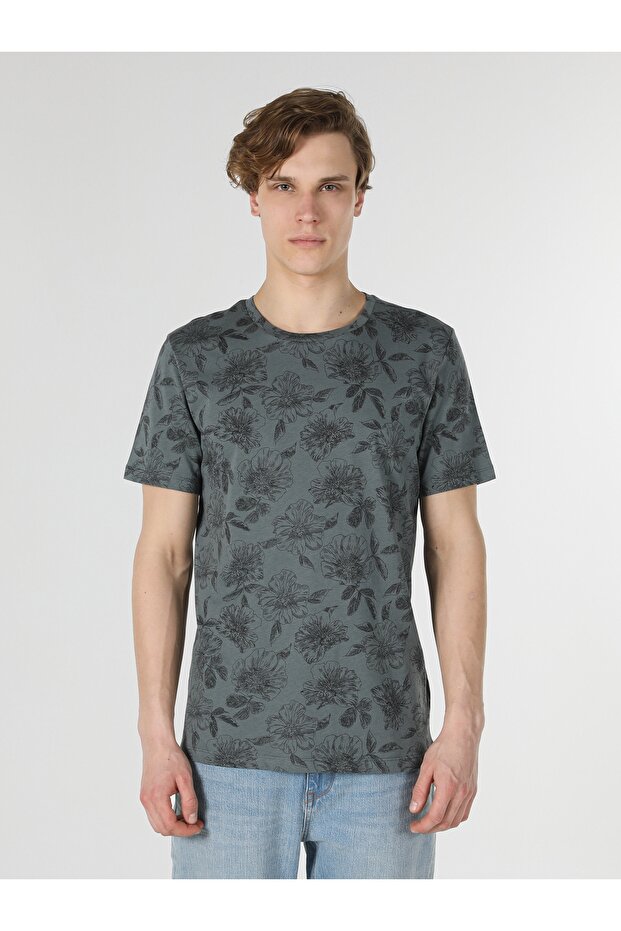 Regular Fit Bisiklet Yaka Yeşil Erkek Kısa Kol Tişört Cl1059557 - 3