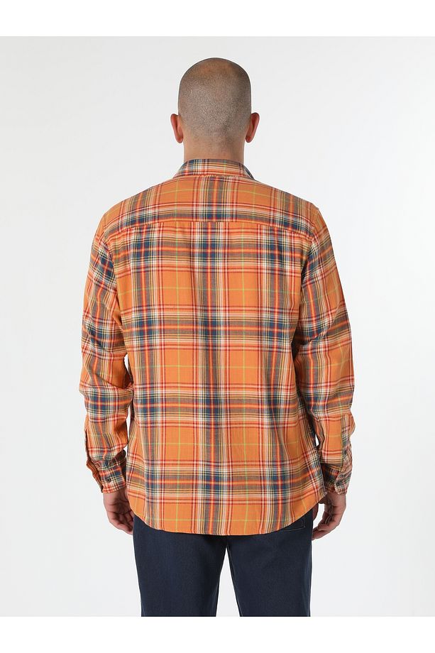 Regular Fit Ekoseli Sarı Erkek Uzun Kol Gömlek Cl1061639 - 2