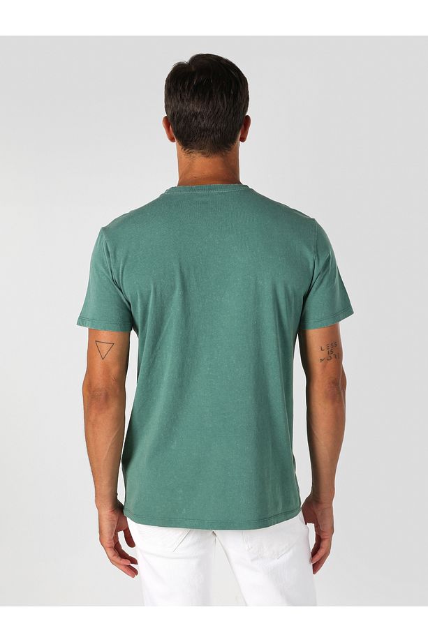 Regular Fit Bisiklet Yaka Baskılı Yeşil Erkek Kısa Kol Tişört Cl1061648 - 2