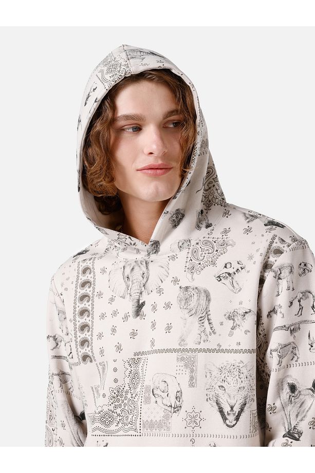 Regular Fit Baskılı Kapüşonlu Bej Erkek Sweatshirt Cl1061752 - 5