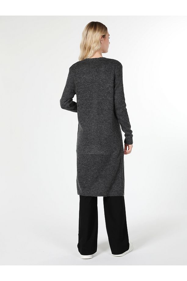 Regular Fit Uzun Antrasit Kadın Hırka Cl1061438 - 6