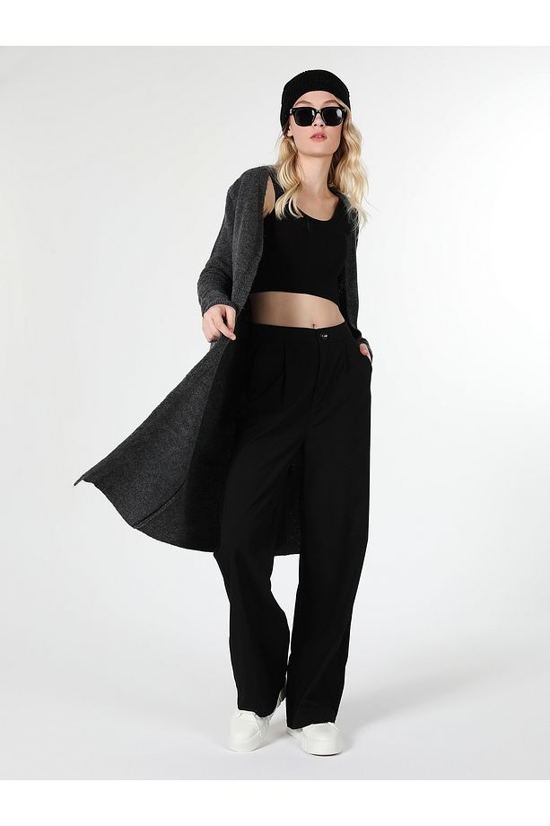 Regular Fit Uzun Antrasit Kadın Hırka Cl1061438 - 5