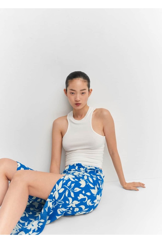 Desenli Yırtmaçlı Etek - 5