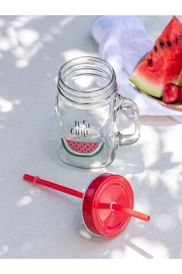 Lcw Home Karpuz Baskılı Kapak Ve Pipetli Cam Bardak 450 ml - 3