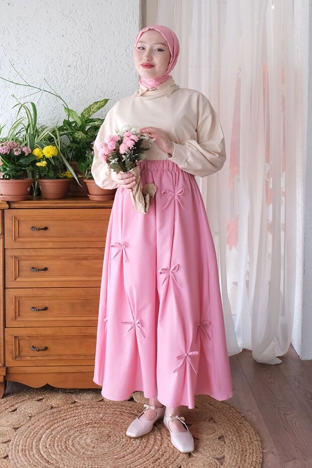 Soft Pembe Fiyonklu Etek - 1