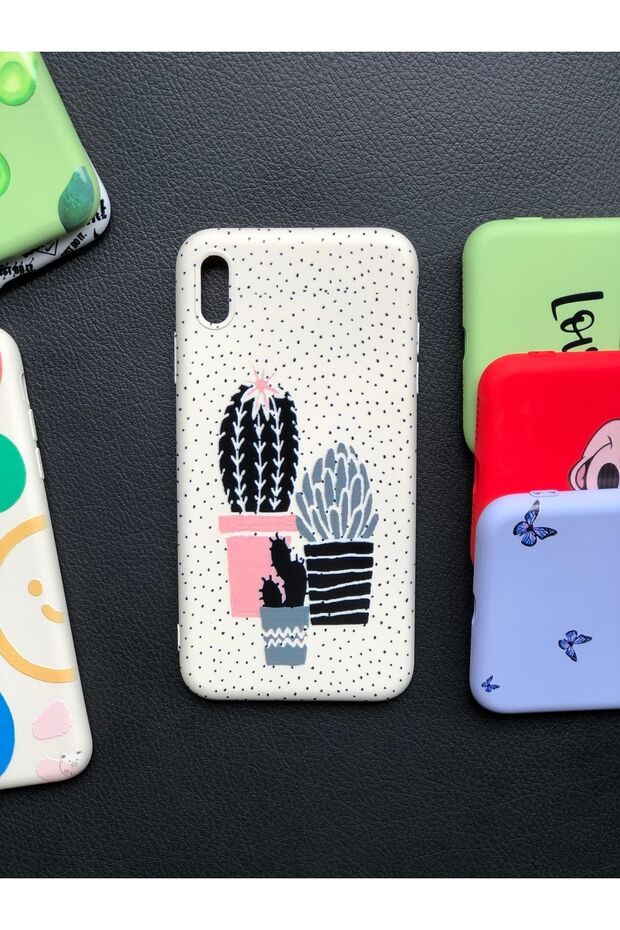 حافظة لهاتف آيفون Xs ماكس، حافظة من السيليكون السائل الناعم بنمط الصبار - 1