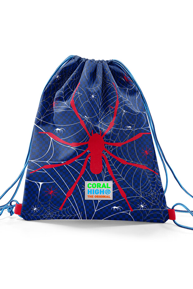 حقيبة ظهر للأطفال بنمط العنكبوت الأحمر باللون الأزرق الداكن برباط 22470 - 2