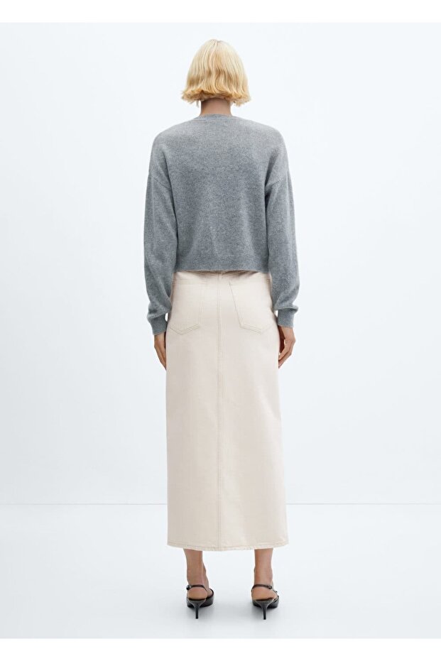 Yırtmaçlı denim etek - 4