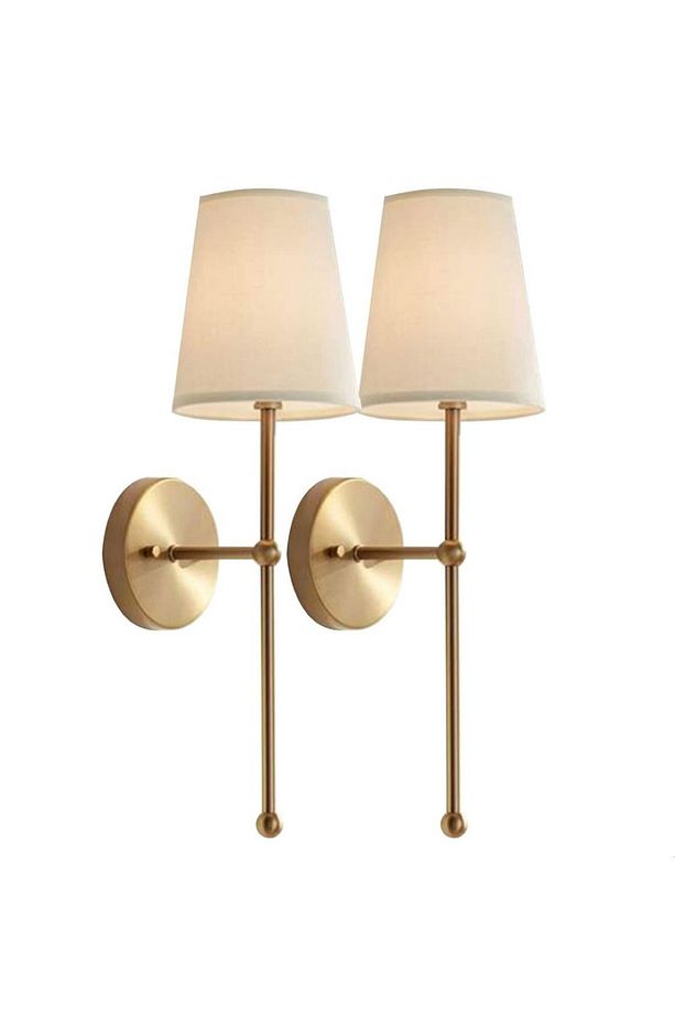 Modern Duvar Aplik 2 Adet Kablolu Elektrik Ile Çalışır Krem Abajur Eskitme Gold Sarı - 5