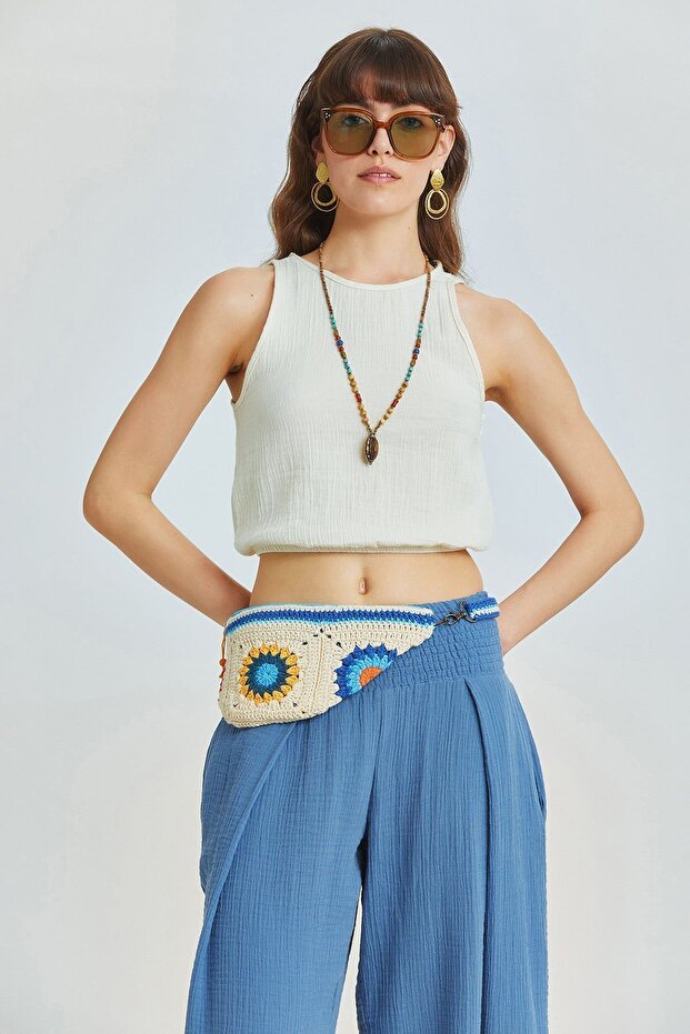 Beli Lastikli Basic Crop Bluz Bej - 1