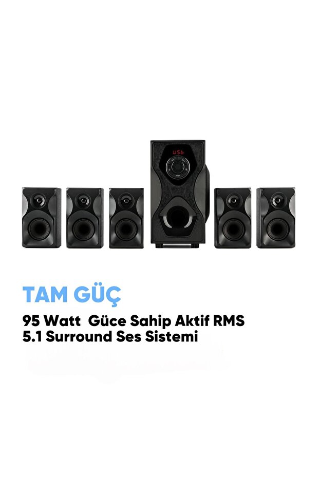 5+1 Ev Sineması, 95 W RMS, Tek Taraflı Subwoofer, Dengeli Ses Konsepti, Bluetooth, USB Bağlantı,SD - 3