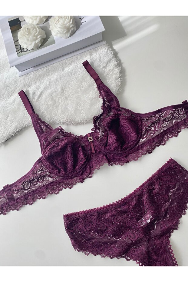 Lace Capless Underwire Large Size Bra Set - 2