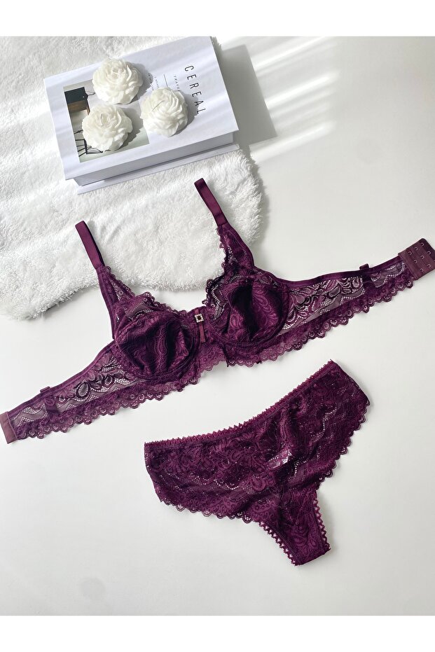 Lace Capless Underwire Large Size Bra Set - 1