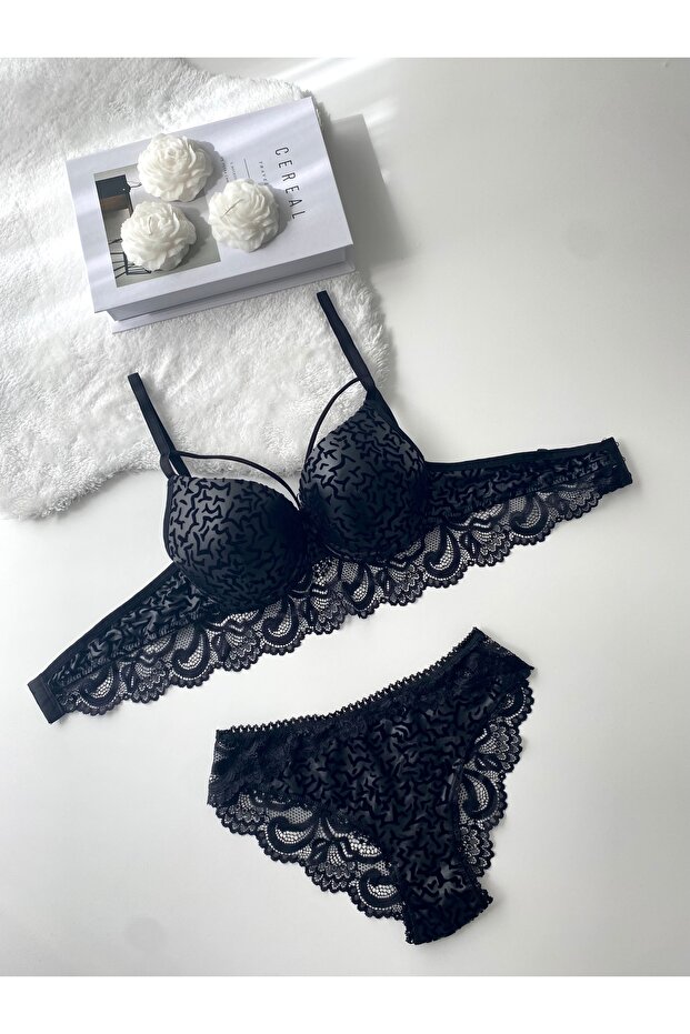 Sequin Seagull Patterned Padded Bra Set - 1