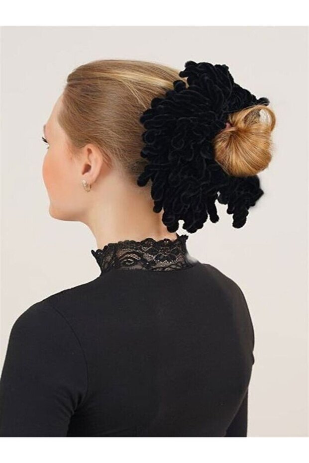 3 Black Velvet Hair Bun Clips (Sausage Elastic)