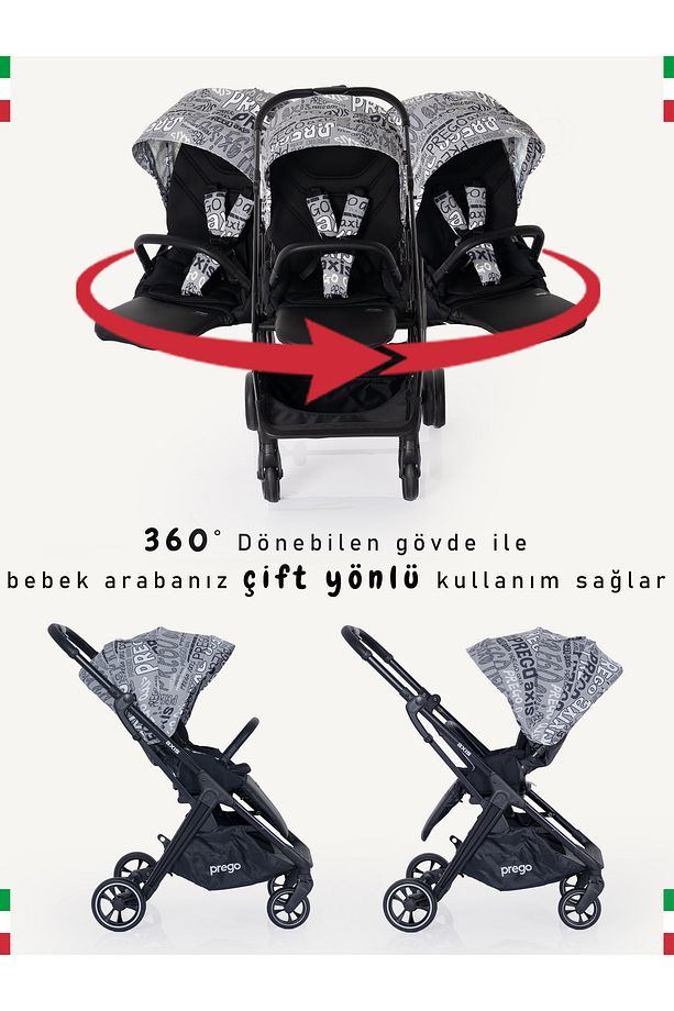 Axis 360 Derece Dönebilen Oturma Üniteli Çift Yönlü Bebek Arabası - 2