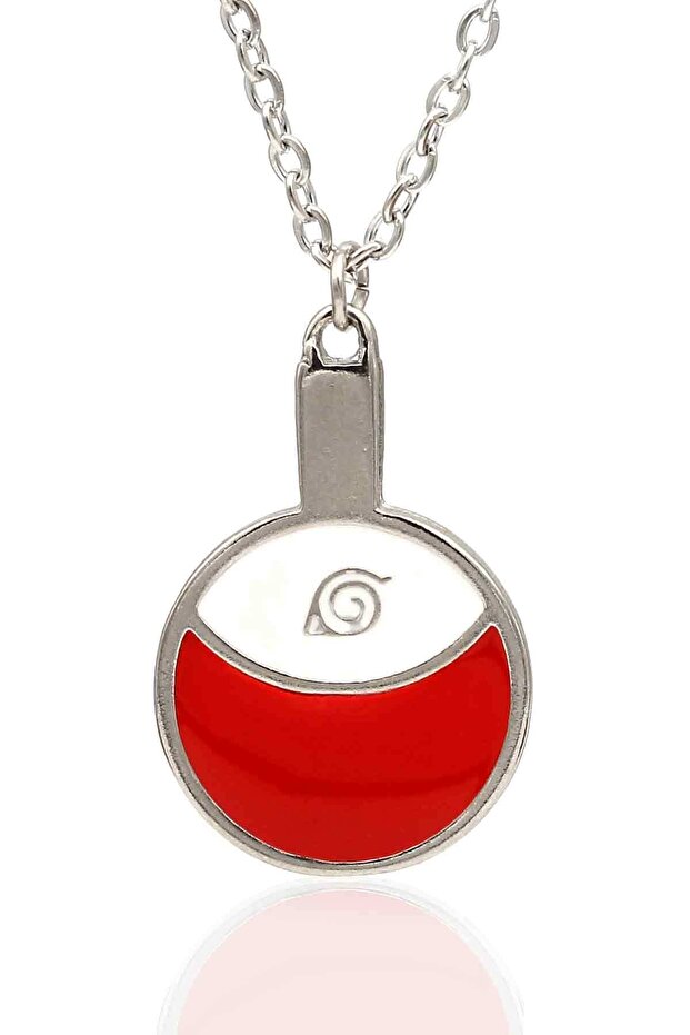 Naruto Uchiha Symbol Necklace - Enameled, Silver Color Classic Chain
