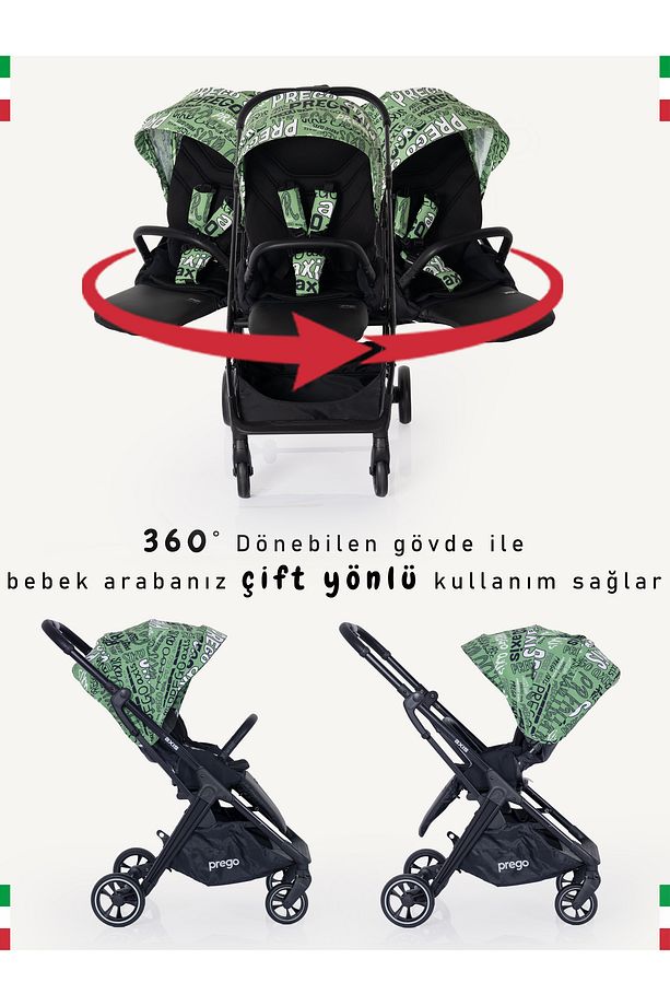 Axis 360 Derece Dönebilen Oturma Üniteli Çift Yönlü Bebek Arabası - 2