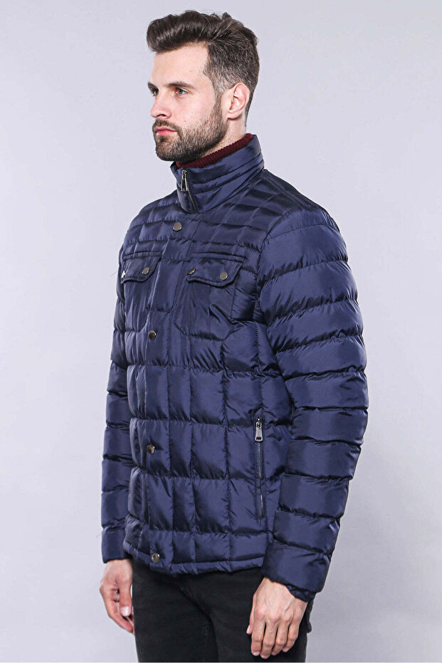 Kapitone Lacivert Erkek Kışlık Mont - Wessi - 4