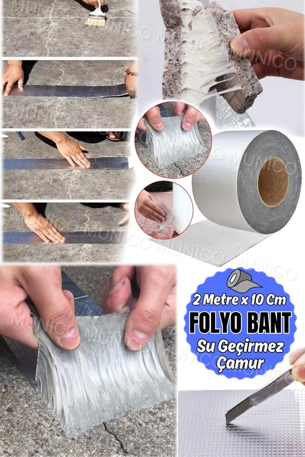 2 Metre x 10 Cm Çatı Boru Duvar Çatlak Onarım Yapışkan Bant Folyo İzolasyon Macunlu Bant Su Geçirmez - 8