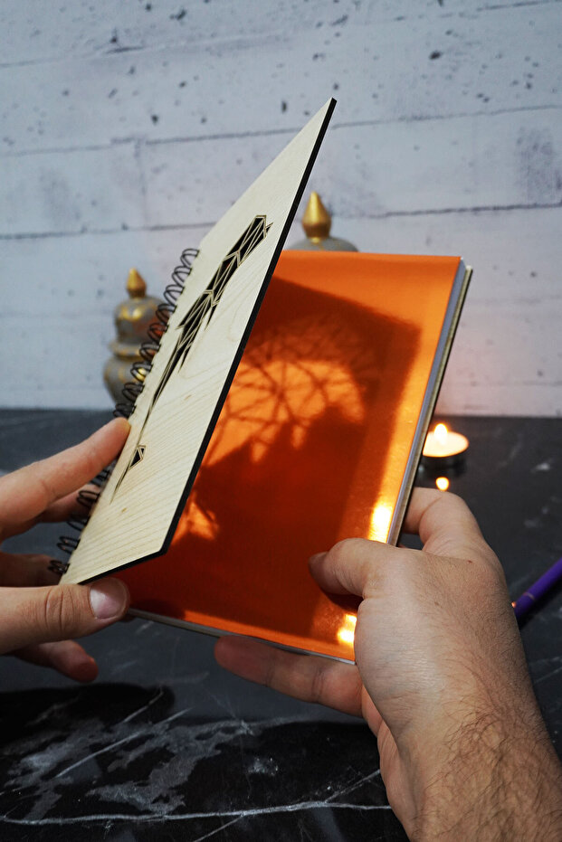 Dolphin Patterned Figured Wooden Cover Diary Notebook - Unlined A5 Memory Notebook - 2