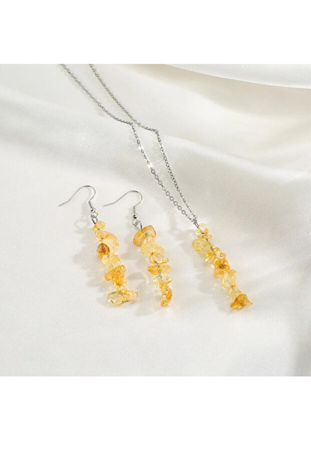 Citrine Natural Stone Necklace and Earring Set (Money Stone)