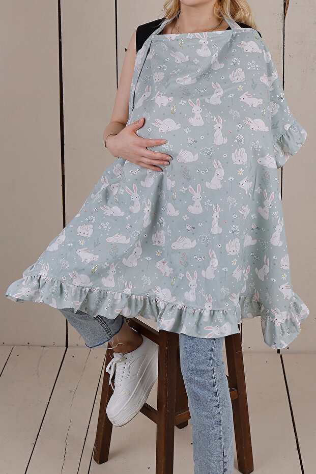 غطاء للرضاعة متعدد الأغراض على شكل أرنب عضوي مكشكش - 1