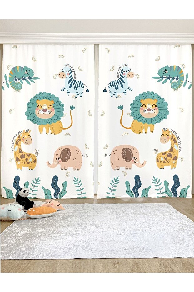 Cute Drawing Animals Patterned Children's & Baby's Room Background Curtain (SINGLE WING PRICE)