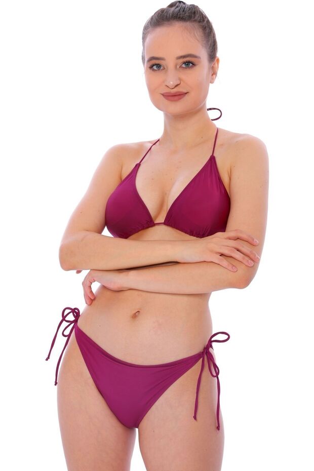 Plain String Tied Triangle Bikini 5026 Fuchsia - 2